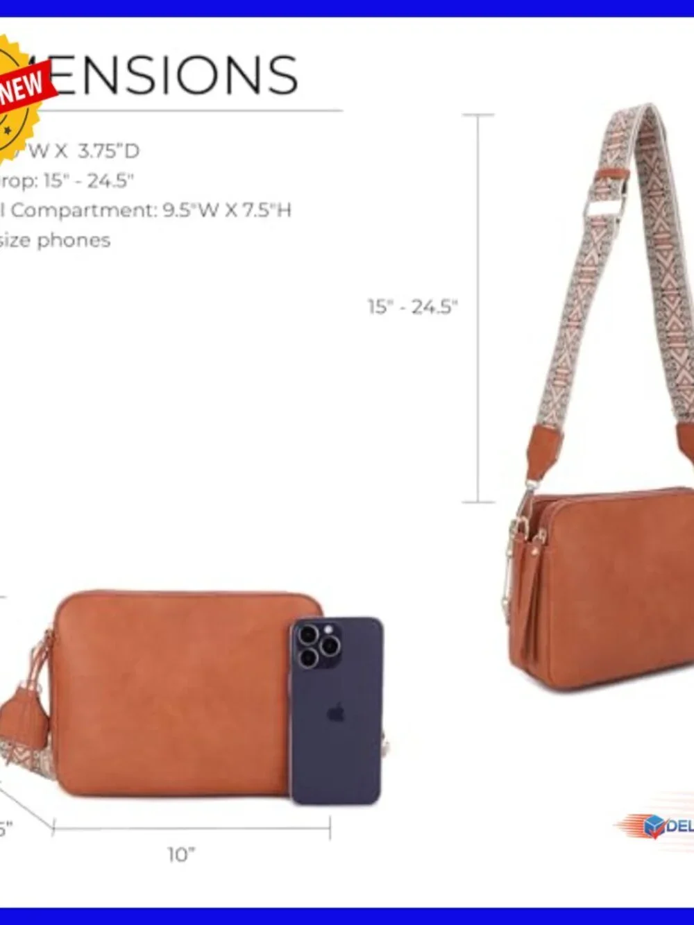 Lightweight Medium Crossbody Purse with Lockable Compartment & Guitar Strap
